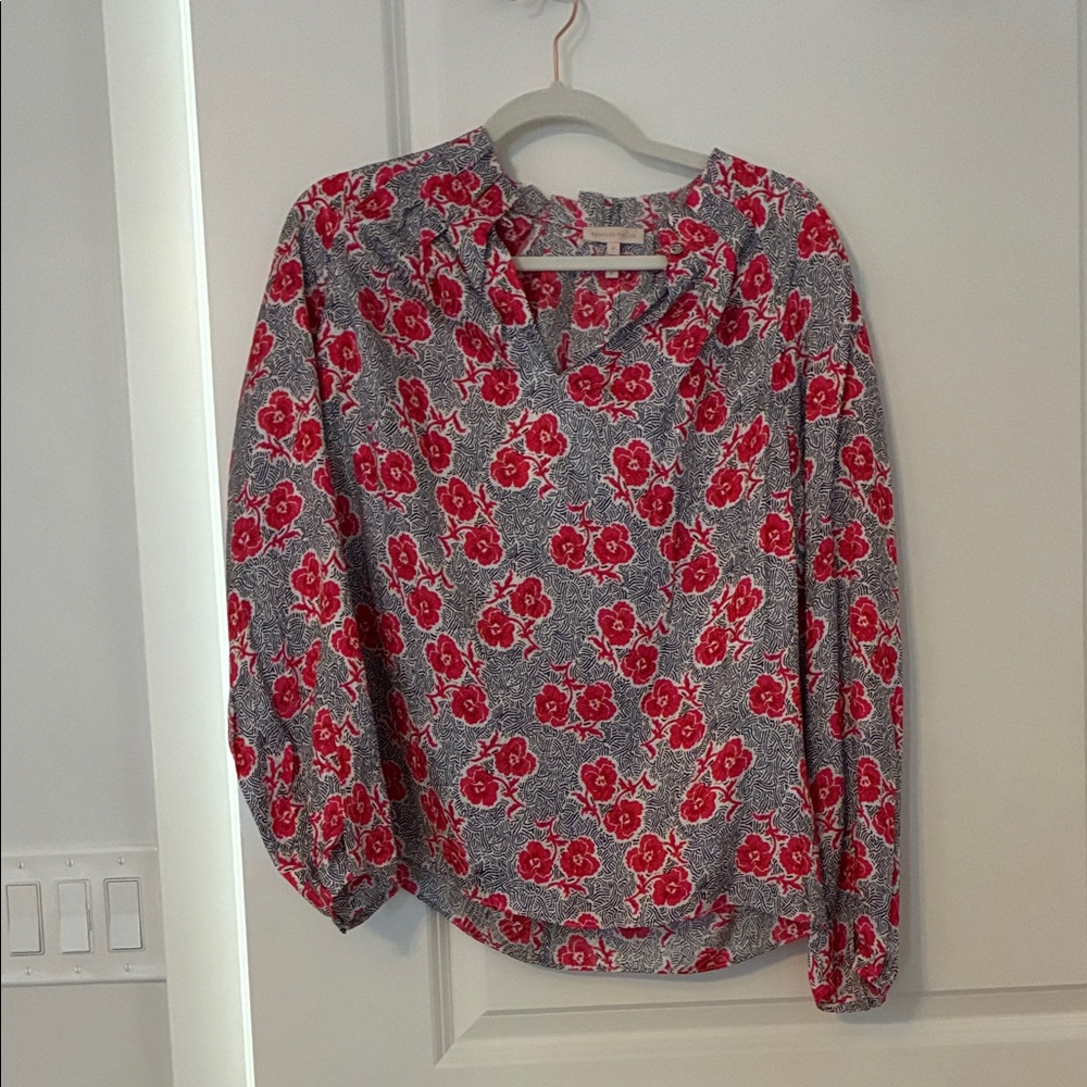 Rebecca Taylor Gray and Red Floral Blouse